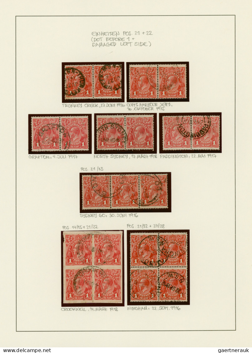 Australia: 1914/1919, 1d red KGV (ACSC 71 & 72): PRINTING VARIETIES & SPECIALITI