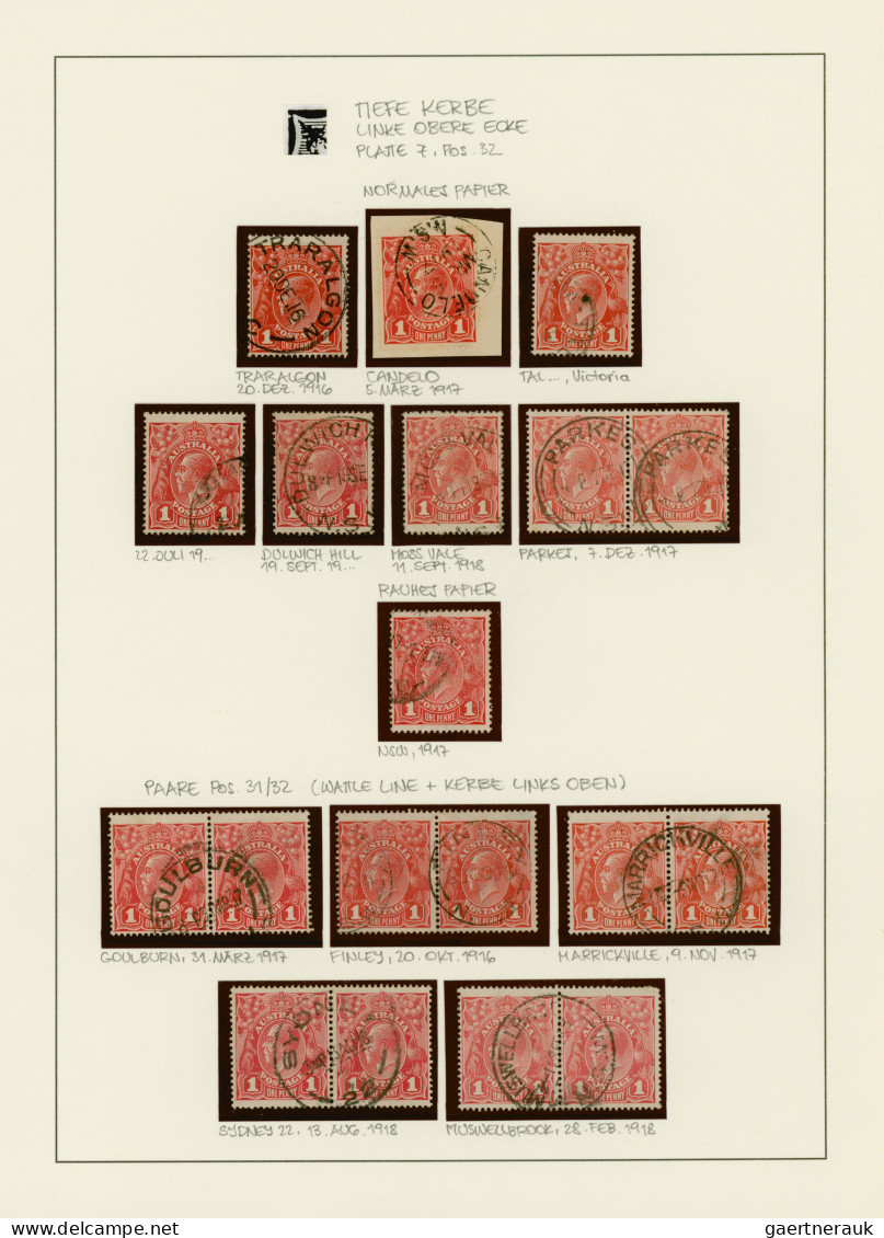 Australia: 1914/1919, 1d red KGV (ACSC 71 & 72): PRINTING VARIETIES & SPECIALITI