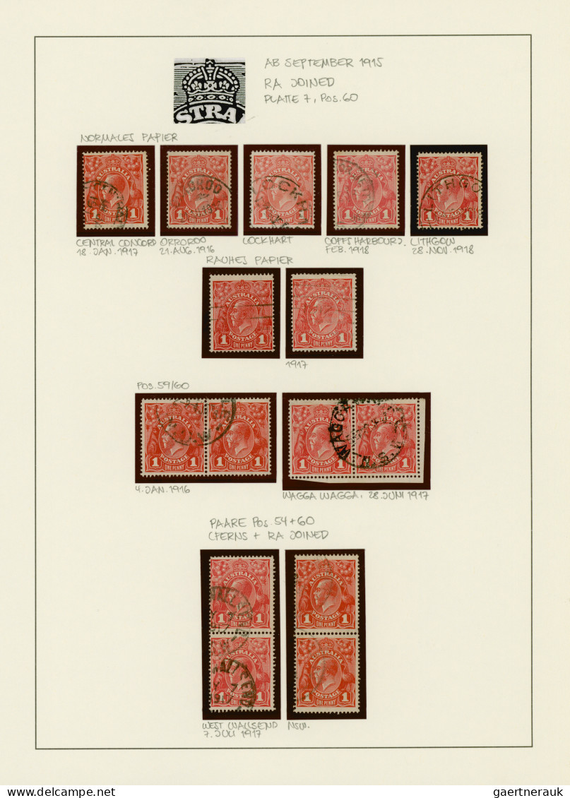 Australia: 1914/1919, 1d red KGV (ACSC 71 & 72): PRINTING VARIETIES & SPECIALITI