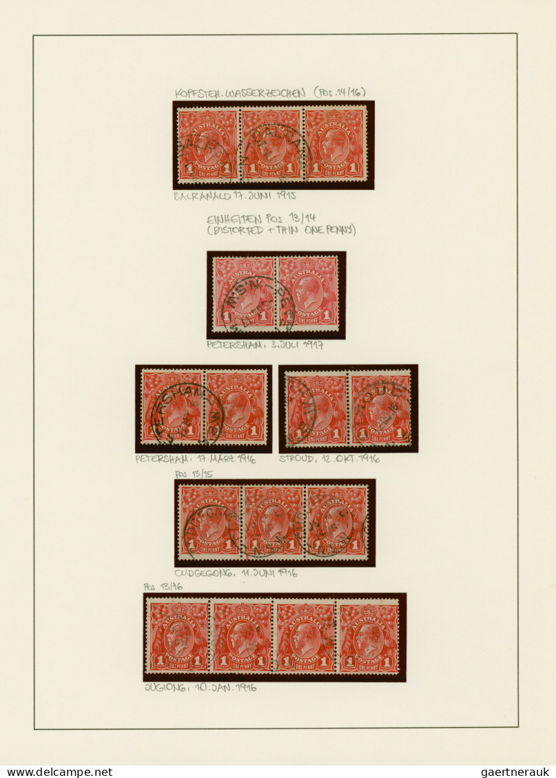 Australia: 1914/1919, 1d red KGV (ACSC 71 & 72): PRINTING VARIETIES & SPECIALITI