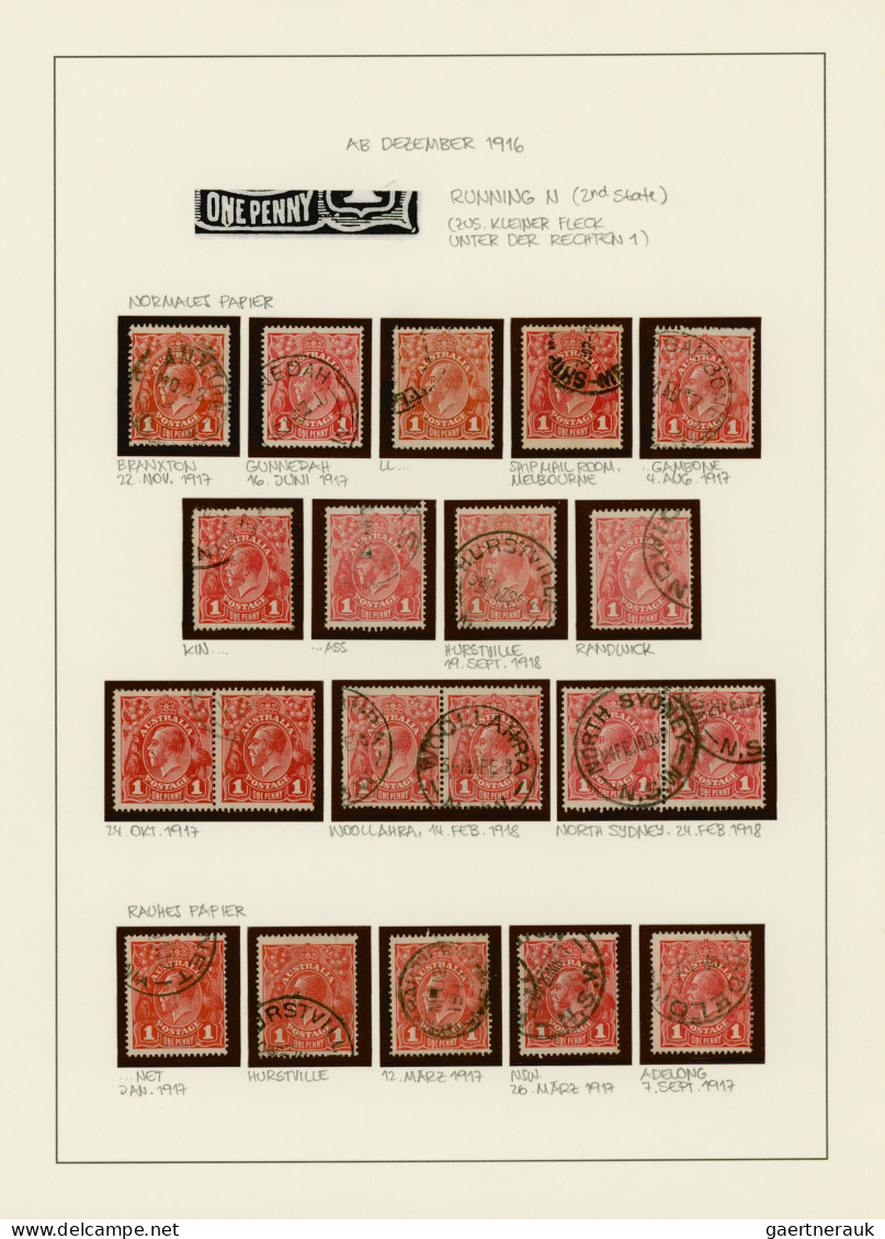 Australia: 1914/1919, 1d red KGV (ACSC 71 & 72): PRINTING VARIETIES & SPECIALITI