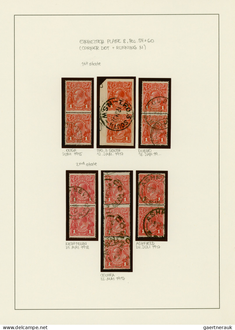 Australia: 1914/1919, 1d red KGV (ACSC 71 & 72): PRINTING VARIETIES & SPECIALITI