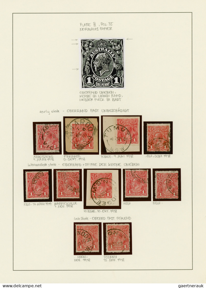 Australia: 1914/1919, 1d red KGV (ACSC 71 & 72): PRINTING VARIETIES & SPECIALITI