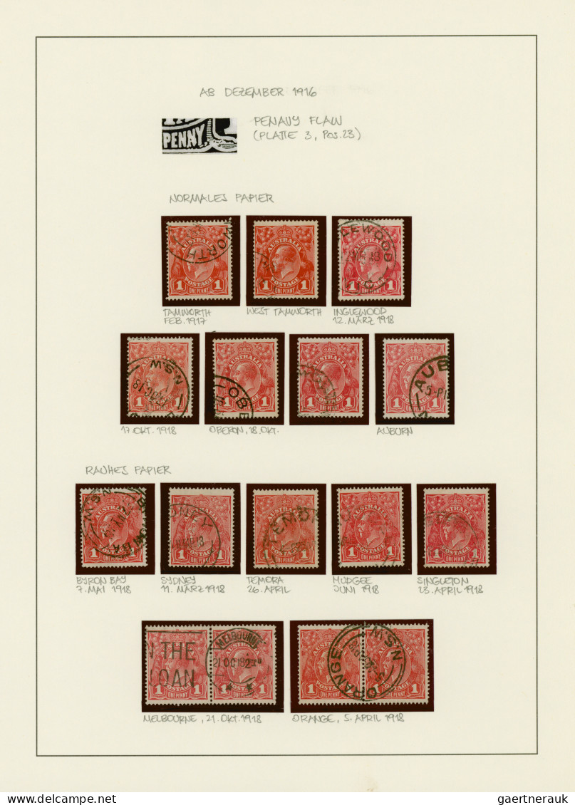 Australia: 1914/1919, 1d red KGV (ACSC 71 & 72): PRINTING VARIETIES & SPECIALITI