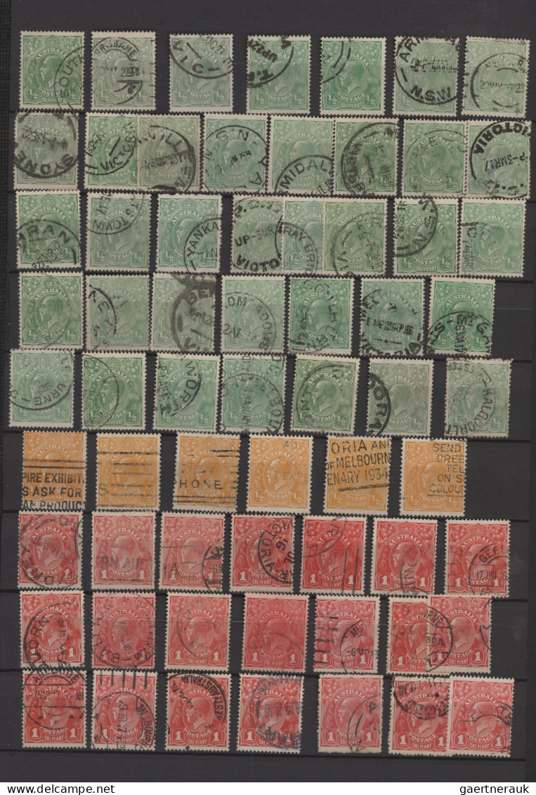 Australia: 1915/1935 (ca.), KGV Issues, Used Balance Of Apprx. 880 Stamps ½d.-4d - Verzamelingen