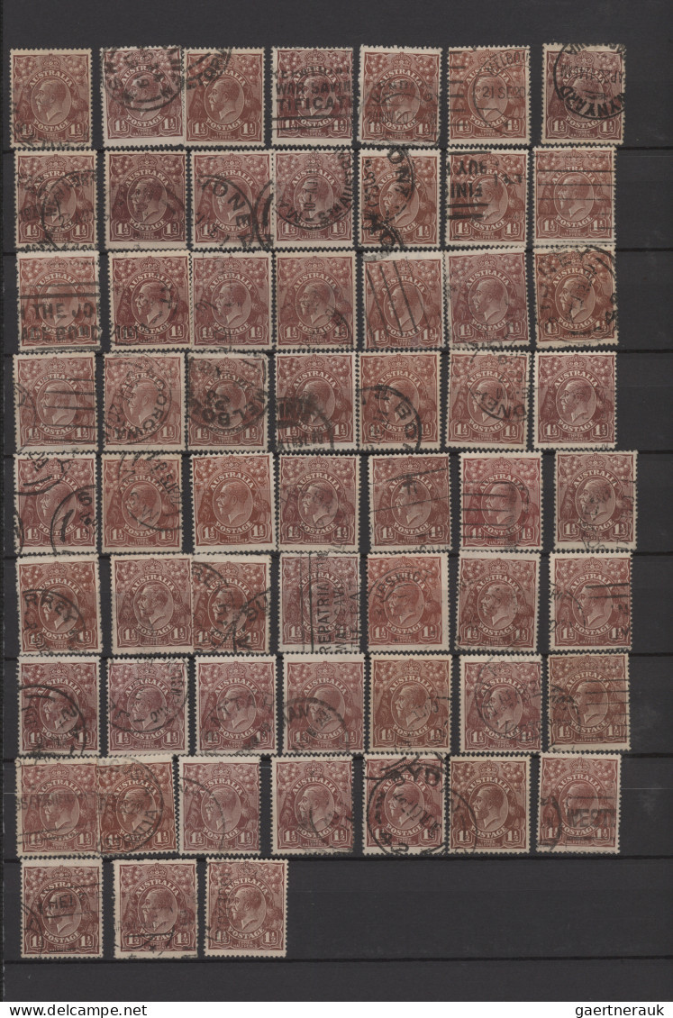 Australia: 1915/1935 (ca.), KGV Issues, Used Balance Of Apprx. 880 Stamps ½d.-4d - Collections