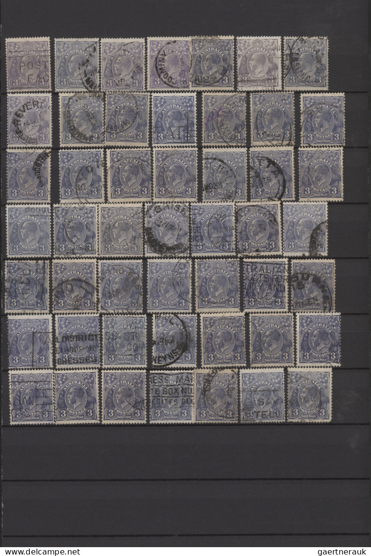 Australia: 1915/1935 (ca.), KGV Issues, Used Balance Of Apprx. 880 Stamps ½d.-4d - Collections