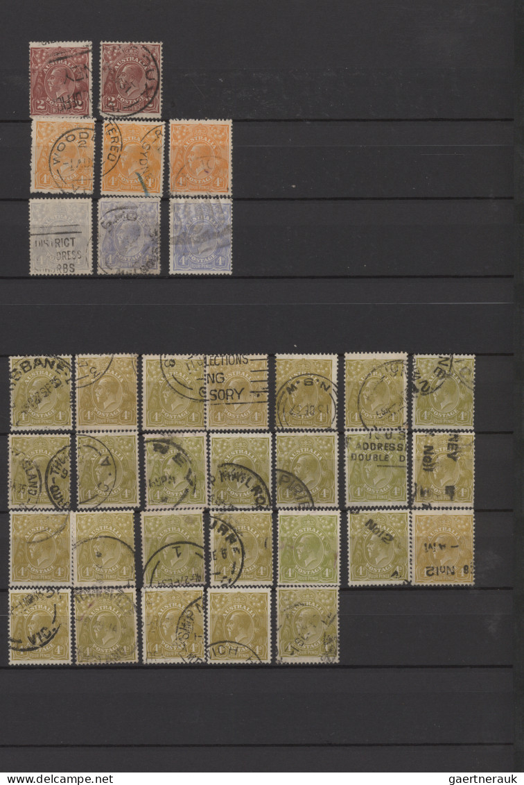 Australia: 1915/1935 (ca.), KGV Issues, Used Balance Of Apprx. 880 Stamps ½d.-4d - Collections