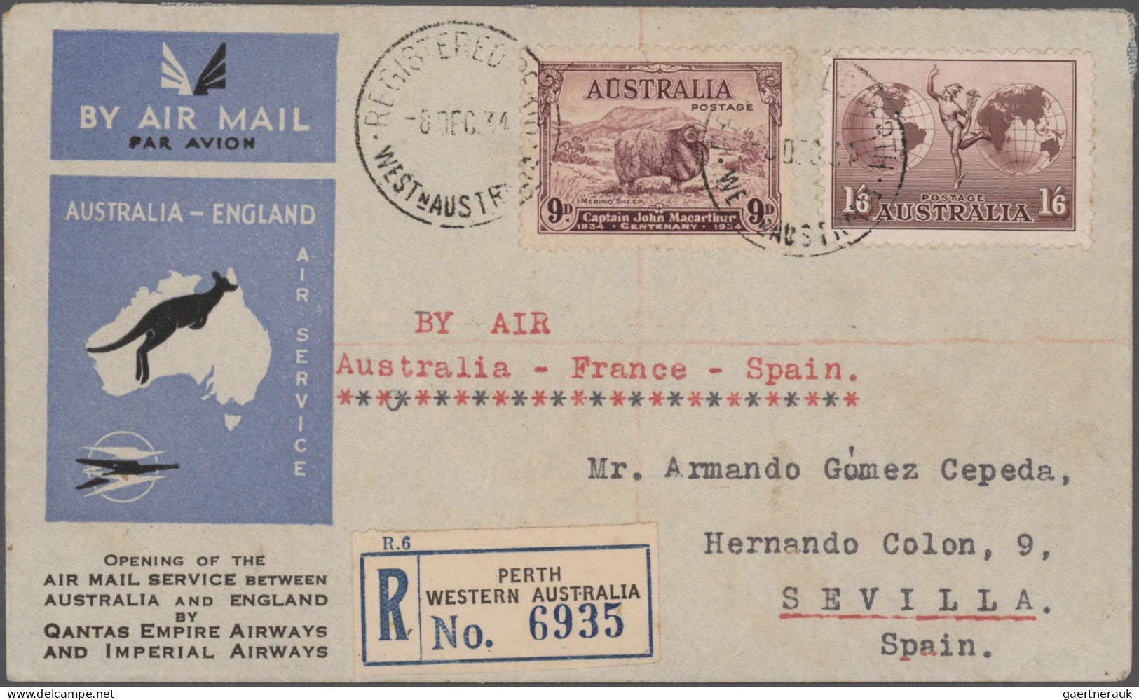 Australia: 1915/1955 Six Interesting Covers Sent To Liechtenstein, New Zealand, - Sammlungen