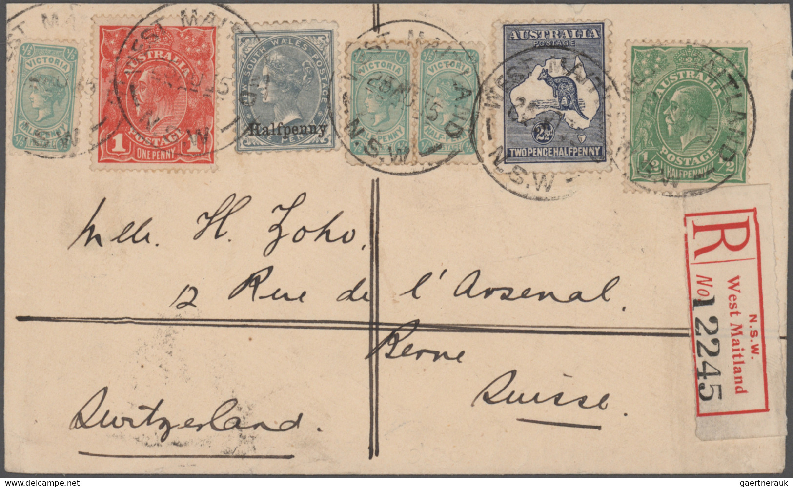 Australia: 1915/1955 Six Interesting Covers Sent To Liechtenstein, New Zealand, - Collections