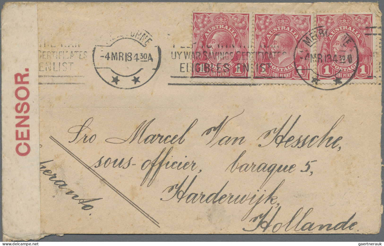 Australia: 1917/1918, 1d Red KGV (ACSC 71 & 72): POW MAIL, Very Interesting Sele - Collections