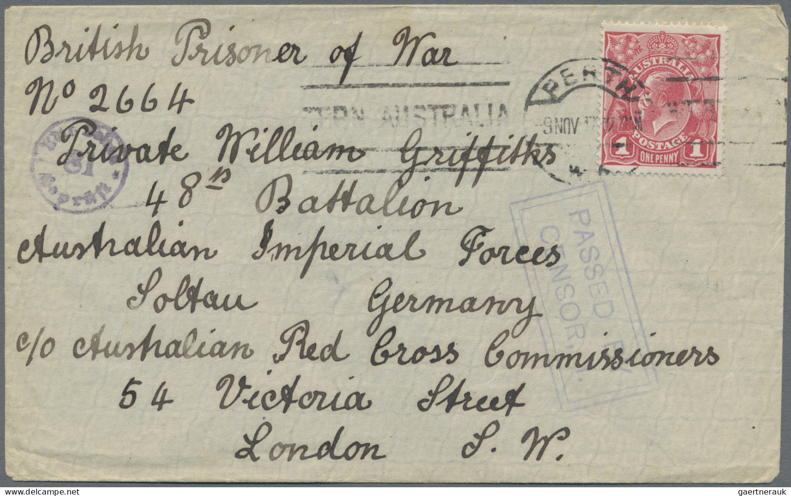 Australia: 1917/1918, 1d red KGV (ACSC 71 & 72): POW MAIL, very interesting sele