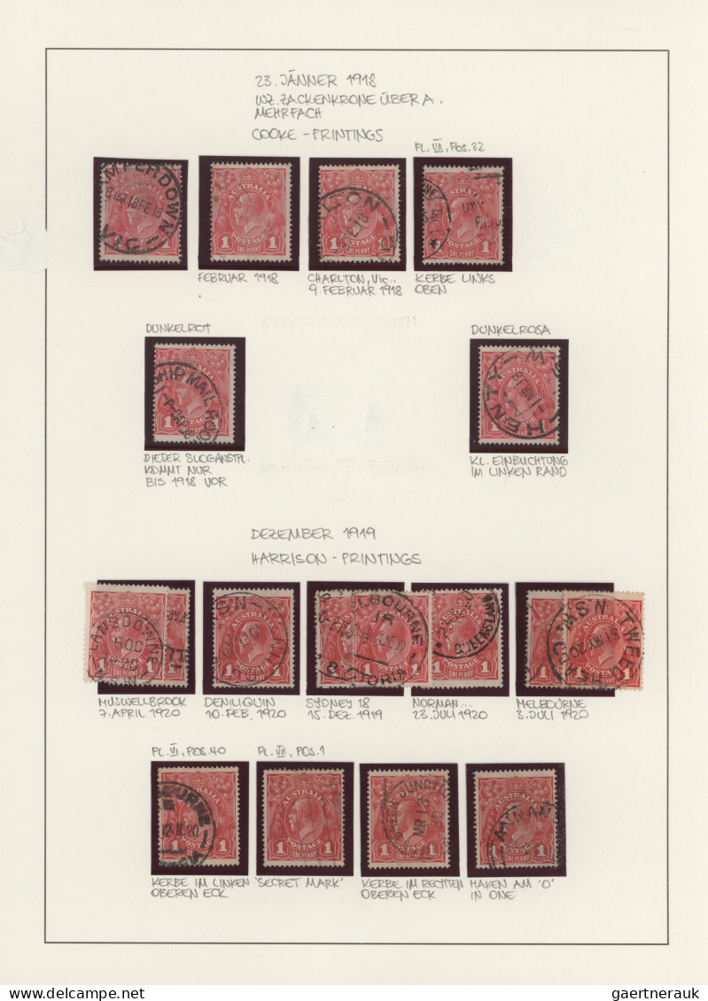 Australia: 1918/1919, 1d Red KGV, Large Multiple Wmk (ACSC 73 & 74): Selection O - Verzamelingen