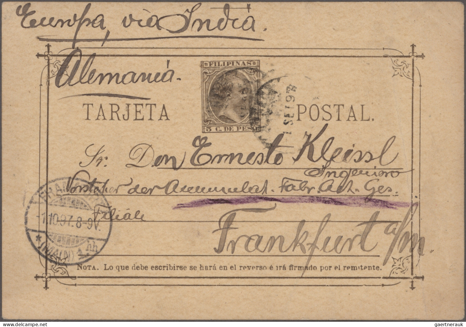 Philippines - Postal Stationery: 1889/1892 Two 1892 P/s Cards 3c. Used To German - Filipinas