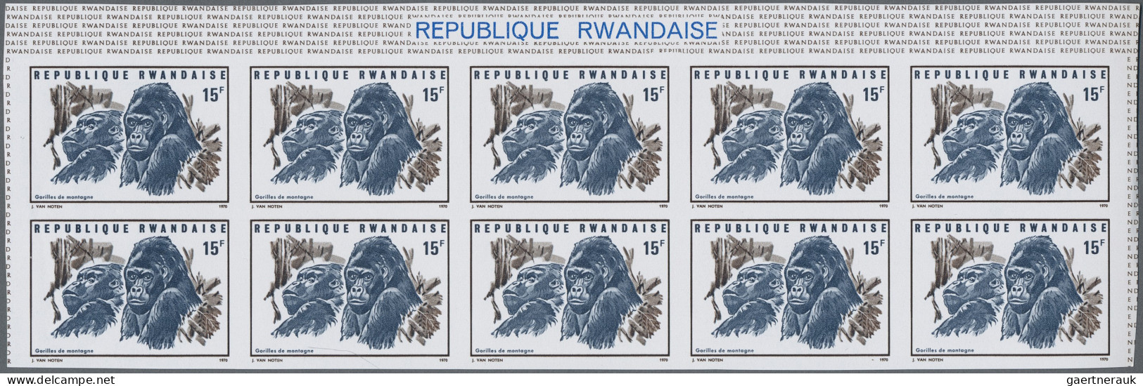 Ruanda: 1967/1975: Lot of 13,519 IMPERFORATE stamps, souvenir and miniature shee