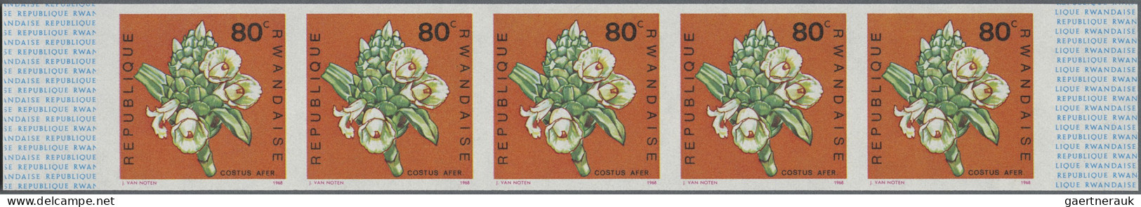 Ruanda: 1967/1975: Lot of 13,519 IMPERFORATE stamps, souvenir and miniature shee