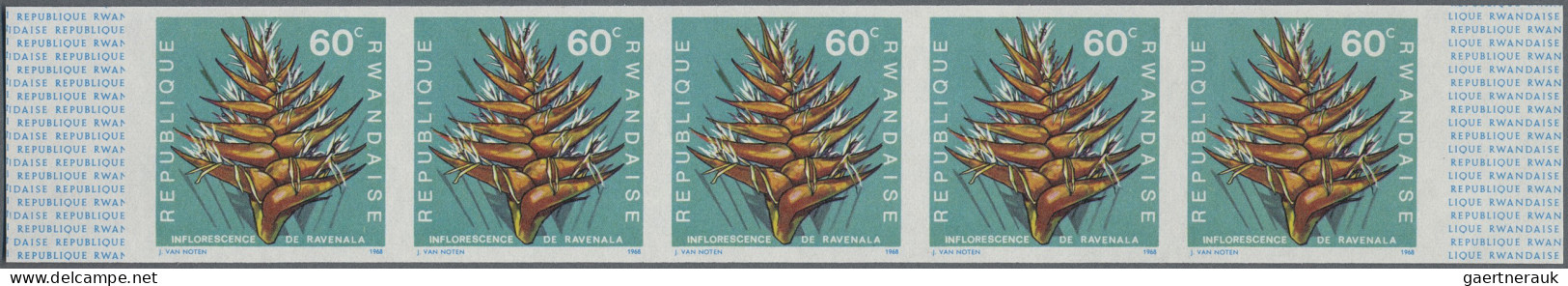 Ruanda: 1967/1975: Lot of 13,519 IMPERFORATE stamps, souvenir and miniature shee