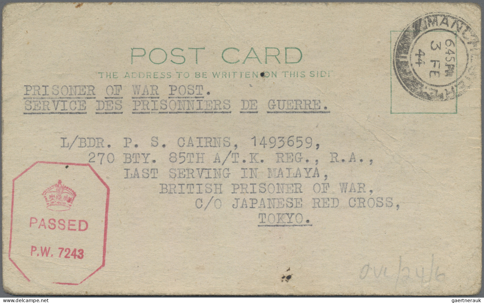 Singapore: 1942/1943, POW Mail Inbound To Singapore, Three Envelopes From Glasgo - Singapur (...-1959)