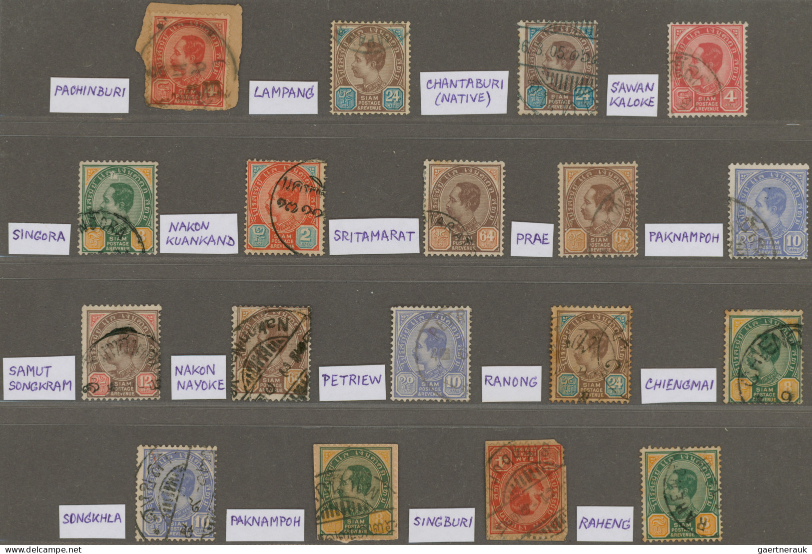 Thailand: 1899/1904 Ca.: 34 Stamps Cancelled By Various Siamese Postmarks, From - Thailand