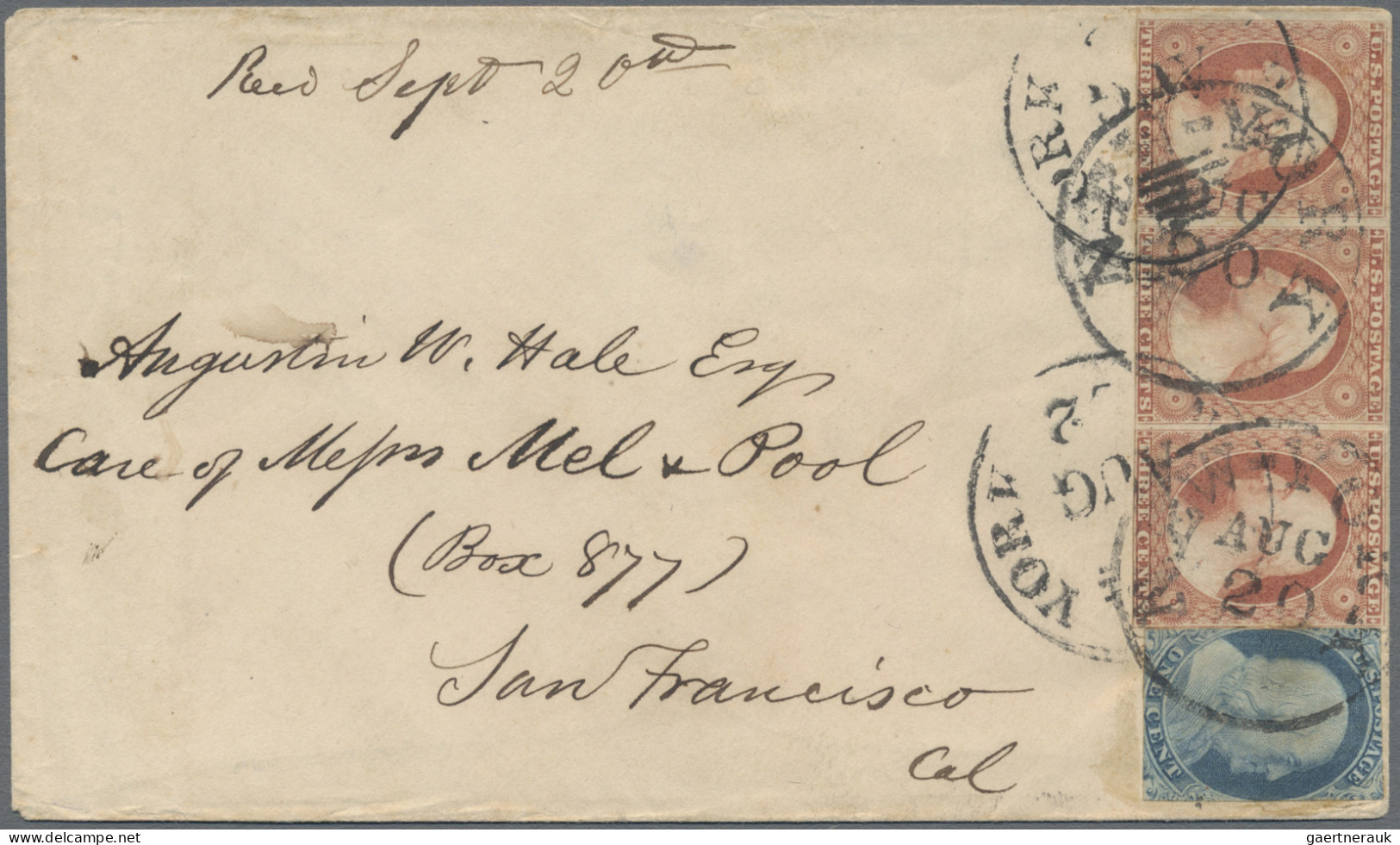 United States: 1850/1922 Four Covers Including 1851 3c. Strip Of Three + 1c. On - Storia Postale