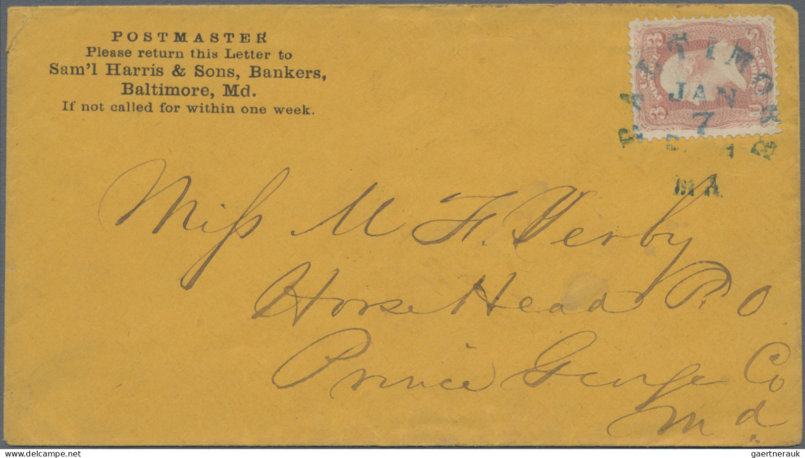 United States: 1864/1883, Group Of Six Covers, E.g. Blue Rimless "BALTIMORE", Bl - Storia Postale