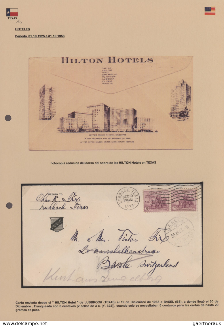 United States: 1911/1939 US HOTEL MAIL: Small Collection Of 13 Covers And Pictur - Cartas & Documentos