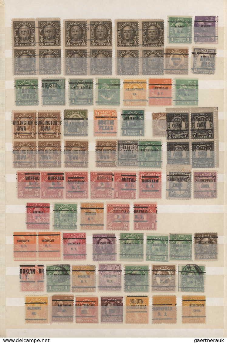 United States Of America: 1892-1930's (c.): About 1300 Stamps With Pre-cancellat - Preobliterati