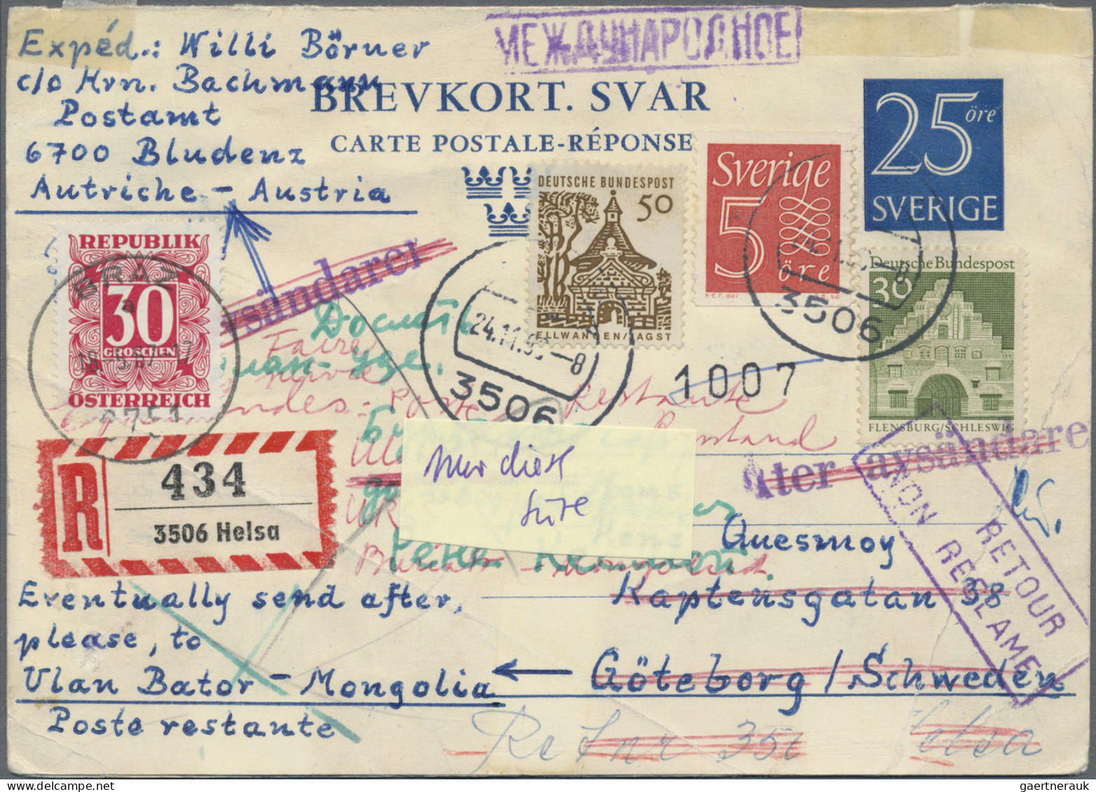 Worldwide Postal Stationery: 1964/1967, Lot Of Twelve Double Cards (3 Belgium, 2 - Other & Unclassified