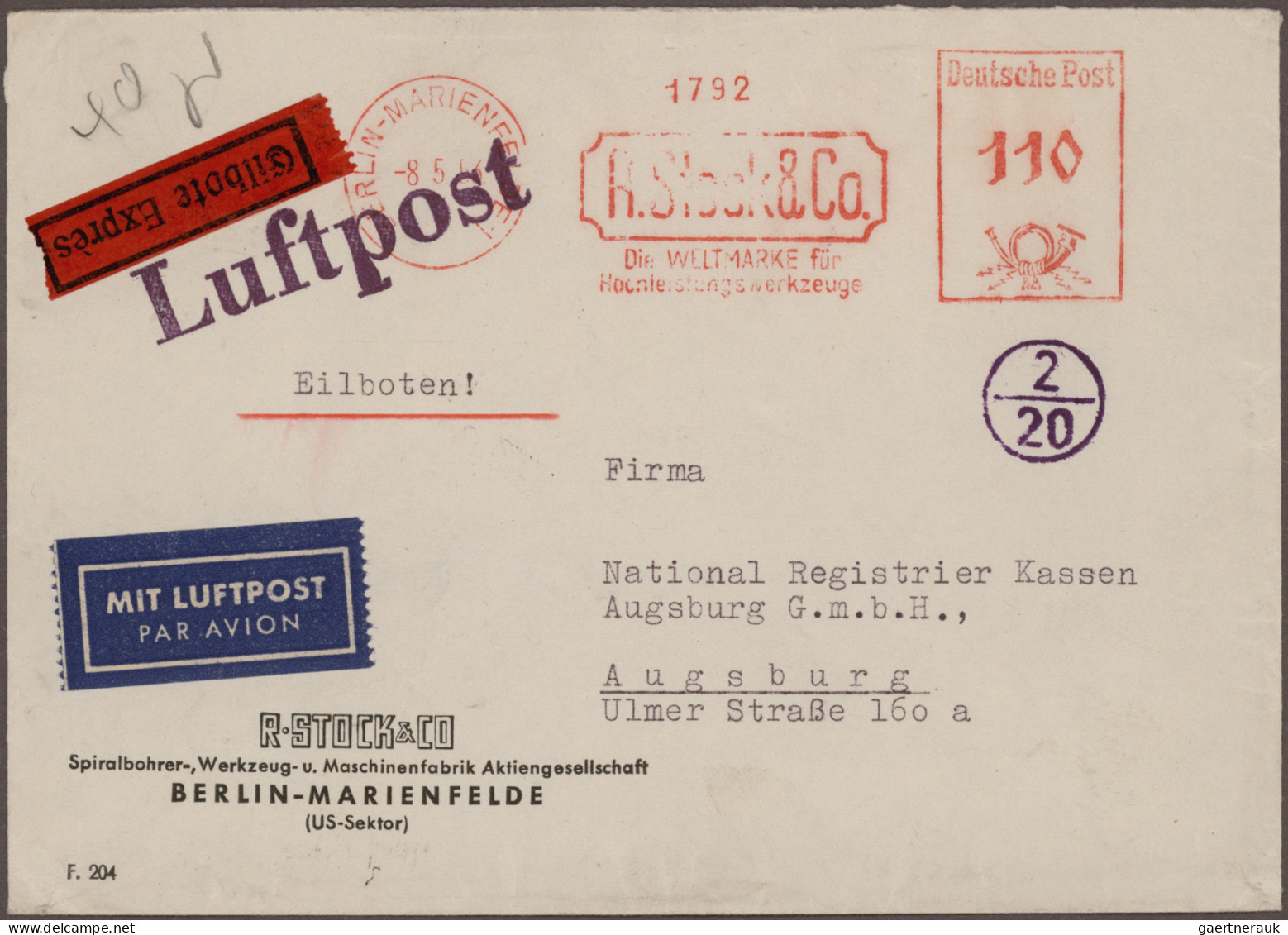 Air Mail - Germany: 1921/1957, Partie Von Sechs Flugpostbelegen, Dabei Privatgan - Luft- Und Zeppelinpost