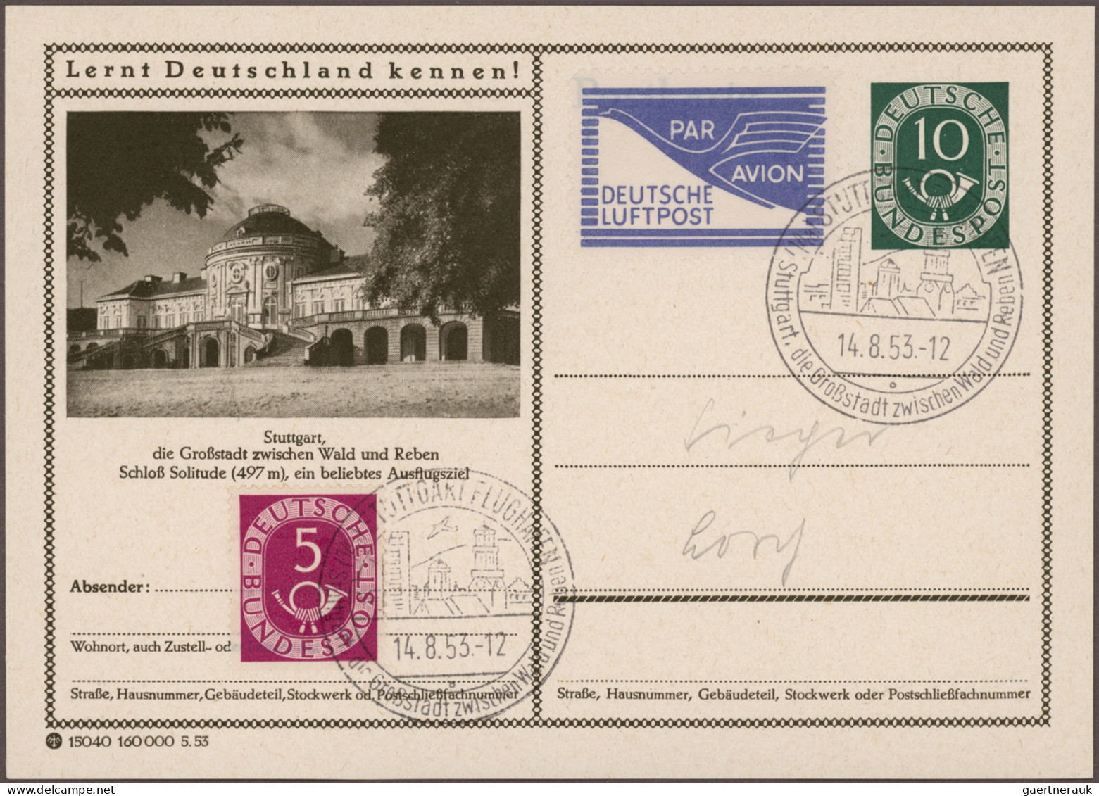 Air Mail - Germany: 1921/1957, Partie Von Sechs Flugpostbelegen, Dabei Privatgan - Luft- Und Zeppelinpost