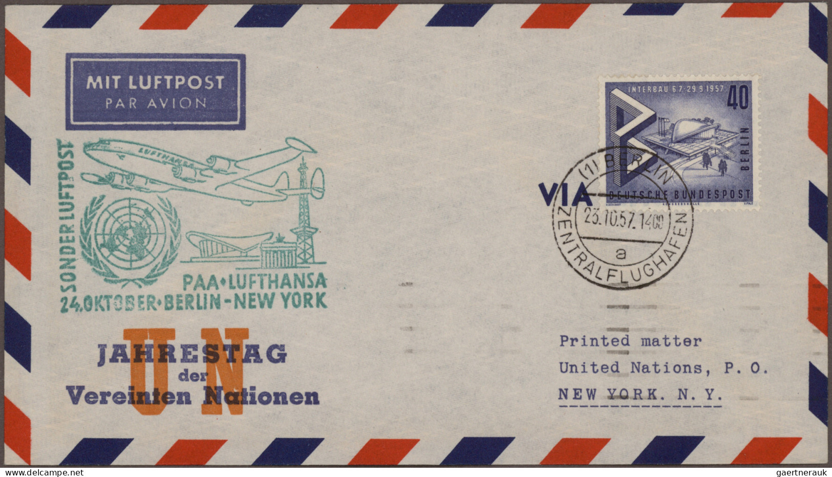 Air Mail - Germany: 1921/1957, Partie Von Sechs Flugpostbelegen, Dabei Privatgan - Airmail & Zeppelin