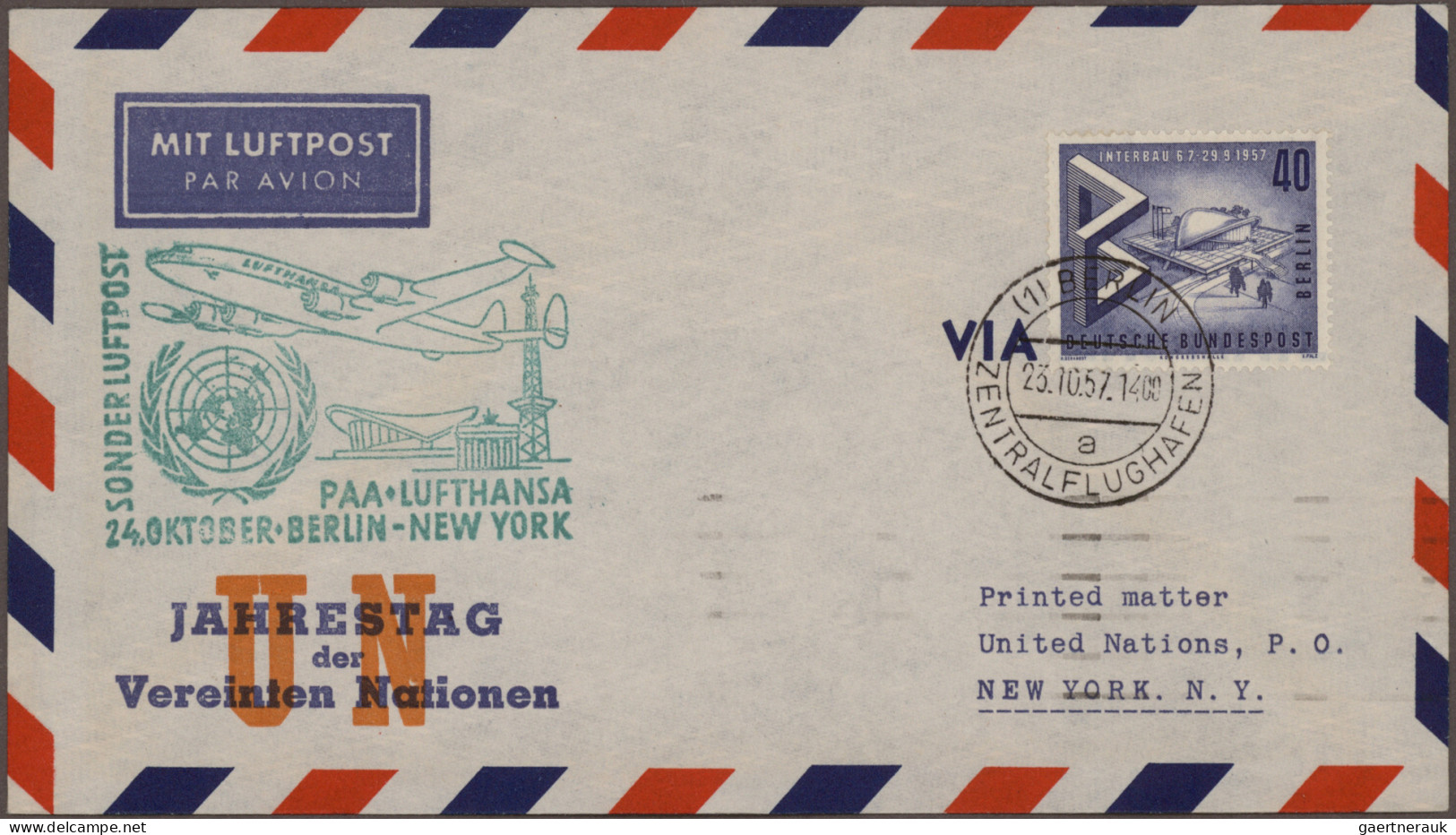 Air Mail - Germany: 1921/1957, Partie Von Sechs Flugpostbelegen, Dabei Privatgan - Correo Aéreo & Zeppelin