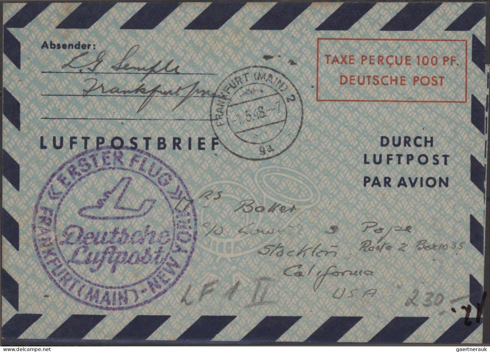 Air Mail - Germany: 1948/1951, Posten Mit über 50 Belegen Mit Den Ersten Nachkri - Posta Aerea & Zeppelin