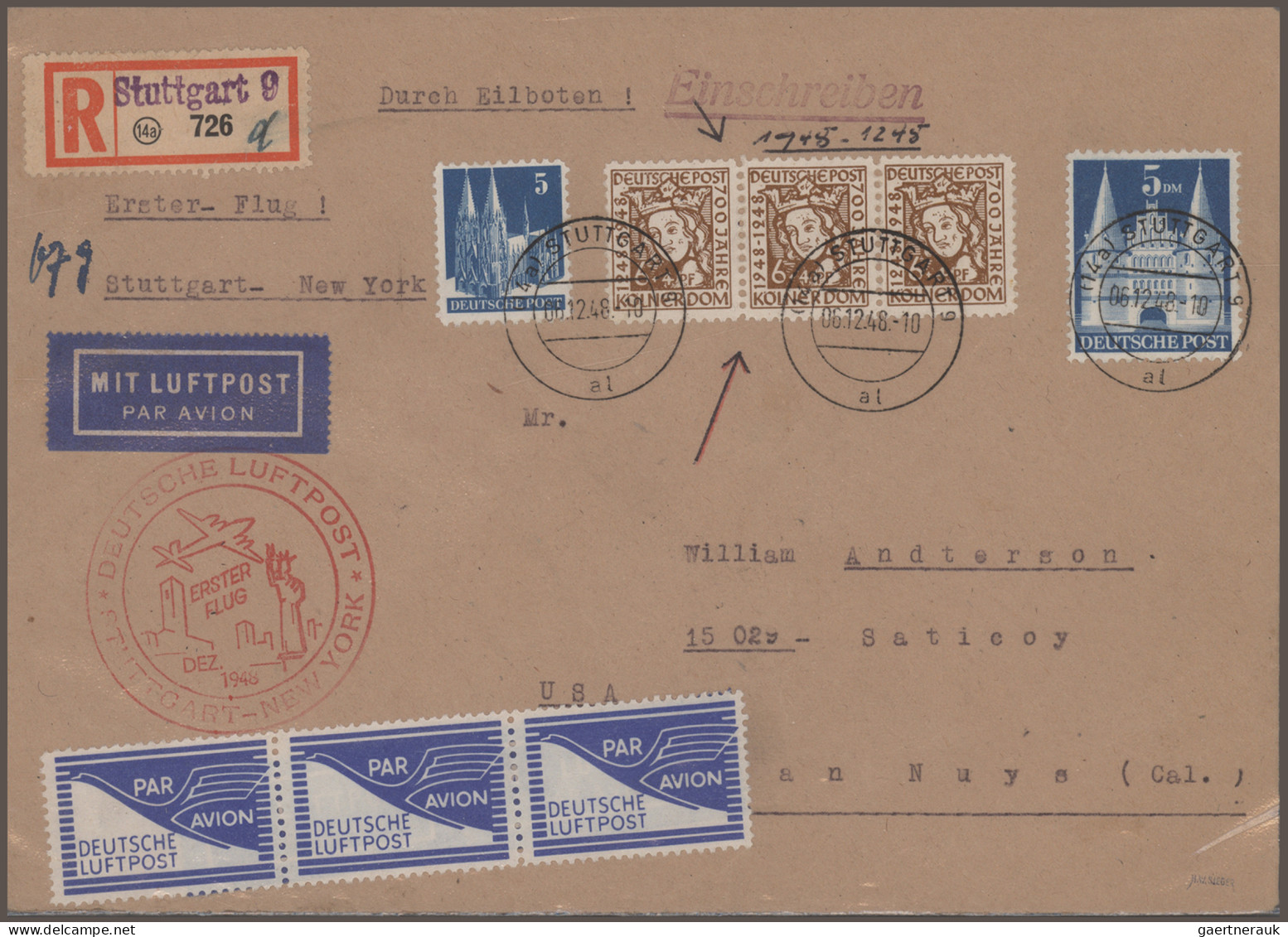 Air Mail - Germany: 1948/1951, Posten Mit über 50 Belegen Mit Den Ersten Nachkri - Luchtpost & Zeppelin