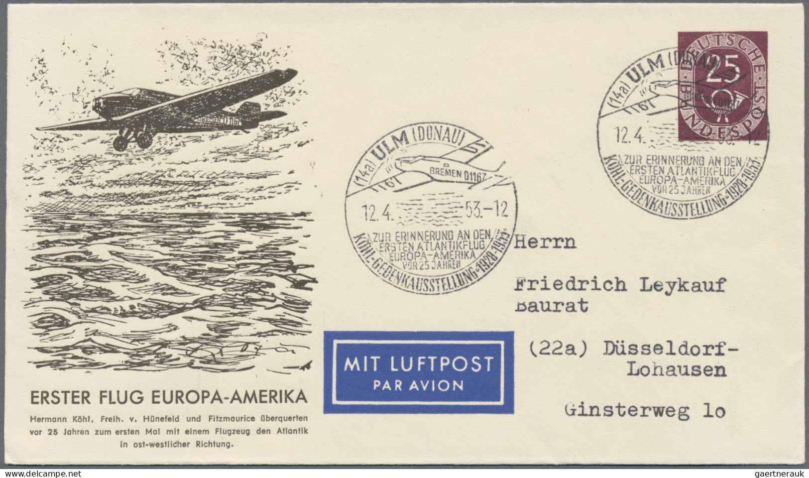 Air Mail - Germany: 1951/1957, Saubere Partie Von 14 Flugpostbelegen Mit Frankat - Airmail & Zeppelin