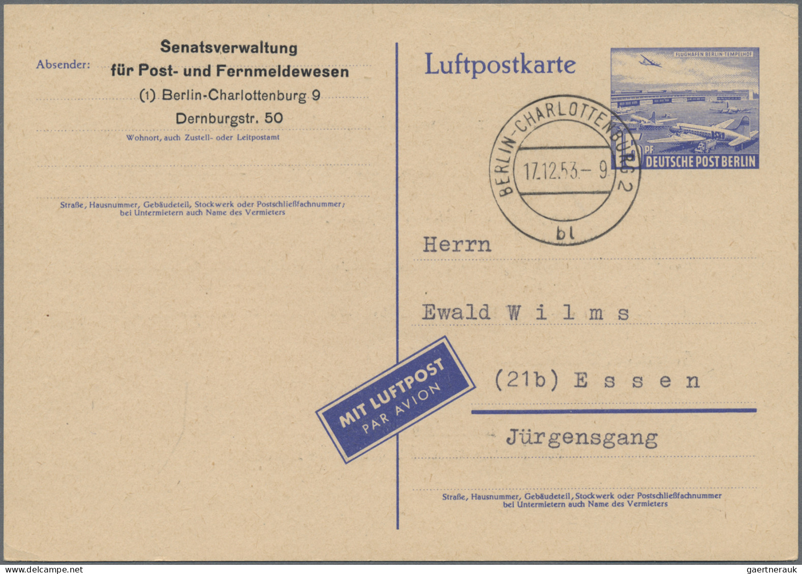 Air Mail - Germany: 1951/1957, Saubere Partie Von 14 Flugpostbelegen Mit Frankat - Poste Aérienne & Zeppelin