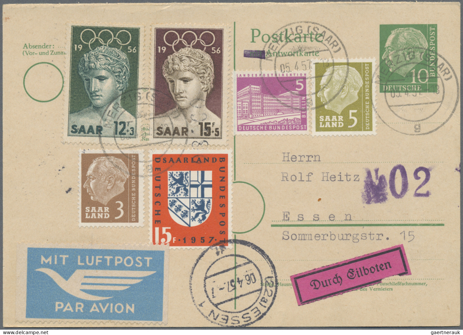 Air Mail - Germany: 1951/1957, Saubere Partie Von 14 Flugpostbelegen Mit Frankat - Luft- Und Zeppelinpost