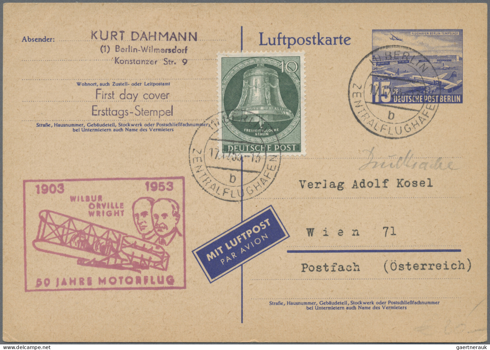Air Mail - Germany: 1951/1957, saubere Partie von 14 Flugpostbelegen mit Frankat