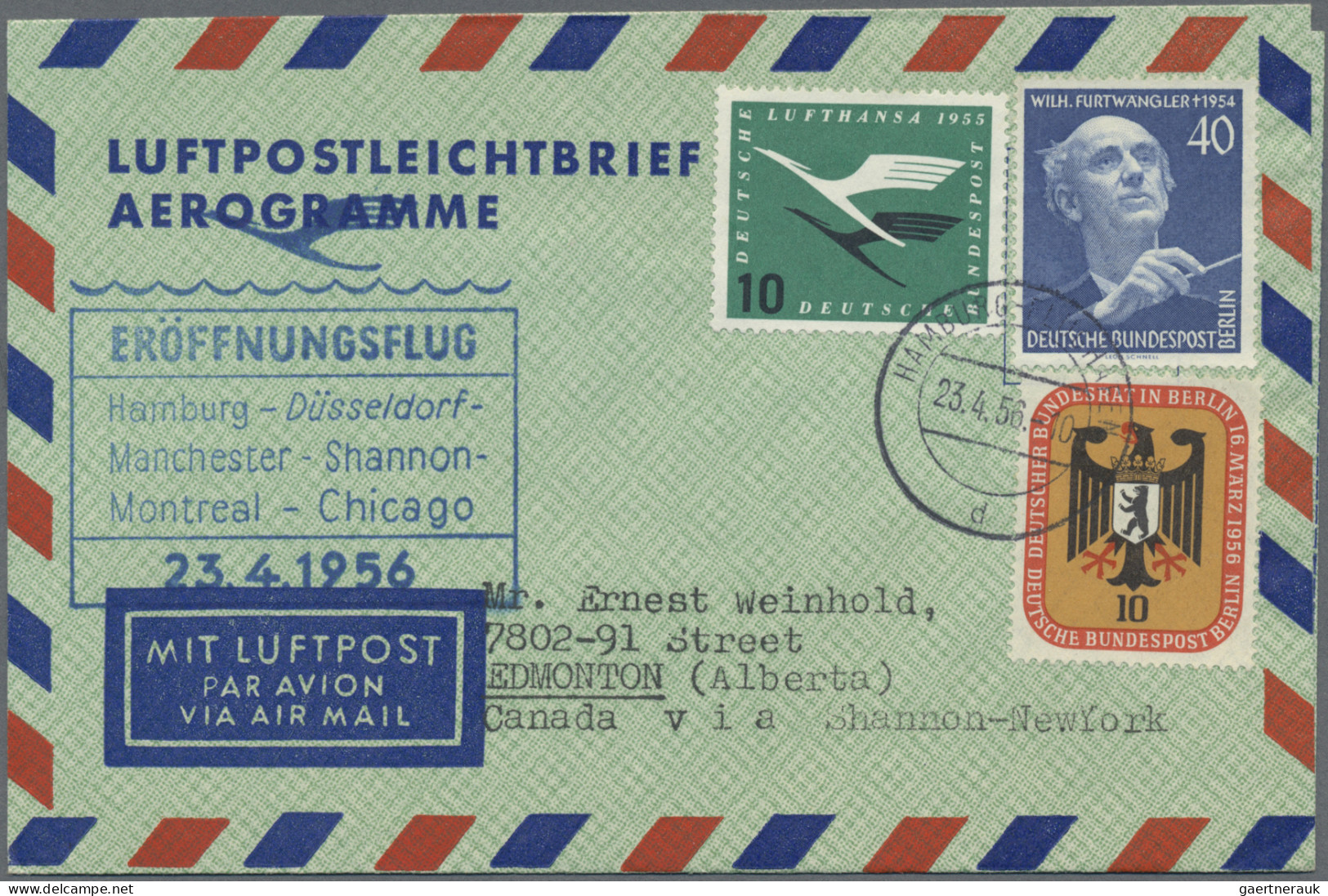 Air Mail - Germany: 1951/1957, saubere Partie von 14 Flugpostbelegen mit Frankat