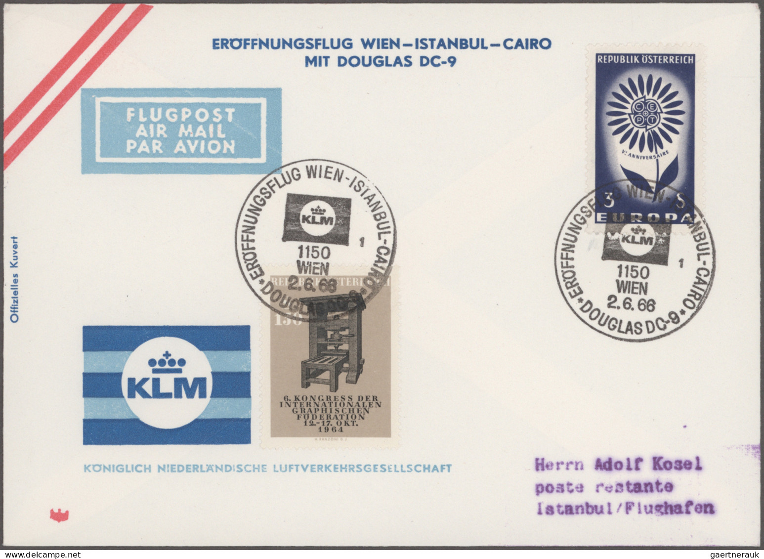 Airmail - Europe: 1946/1968, Sammlung von 156 Briefen und Karten von Eröffnungs-