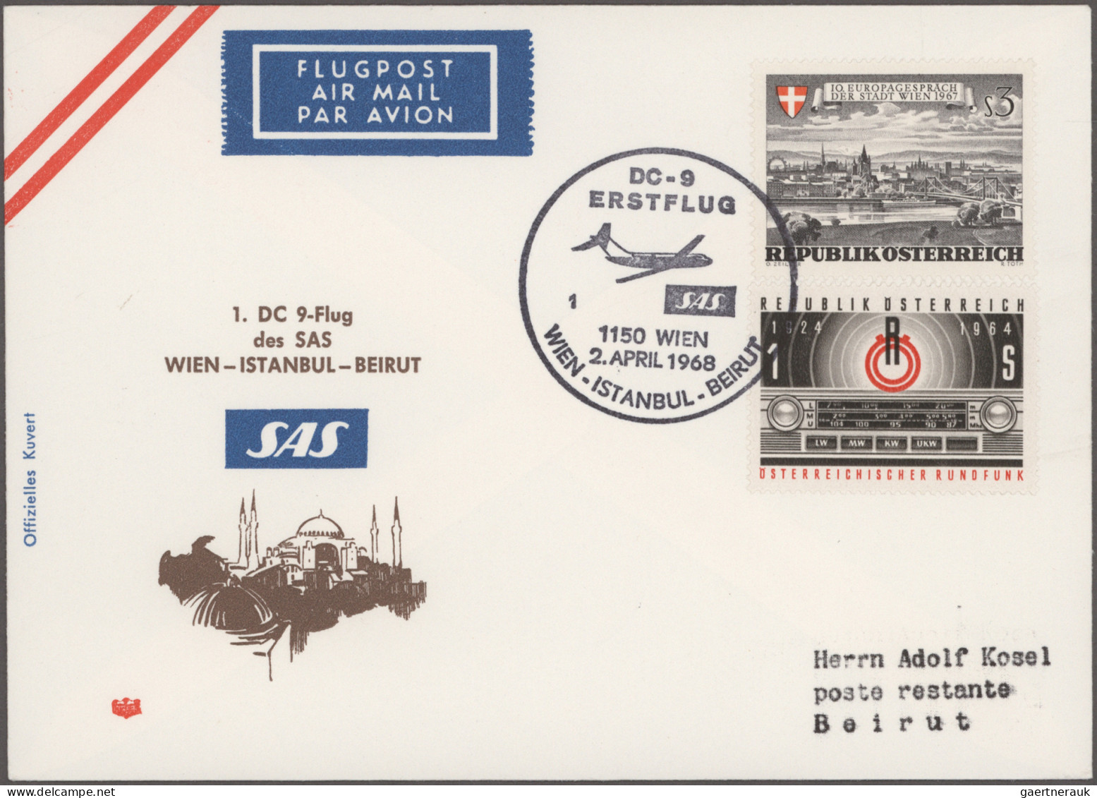 Airmail - Europe: 1946/1968, Sammlung von 156 Briefen und Karten von Eröffnungs-