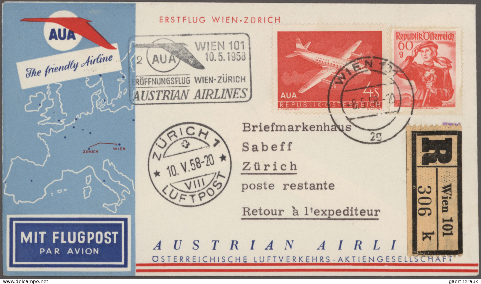 Airmail - Europe: 1958/1960, Sammlung Von 167 Briefen Und Karten AUSTRIA AIRLINE - Altri - Europa