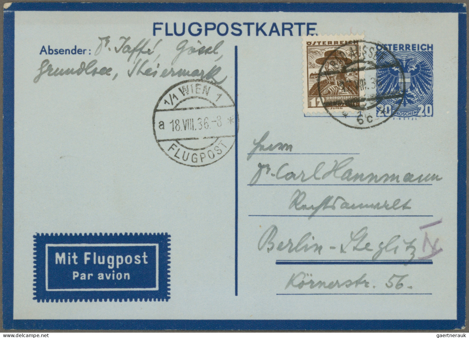 Air Mail: 1918/1970 (ca.), Collection Of 38 Covers/cards, Comprising E.g. Austri - Autres & Non Classés