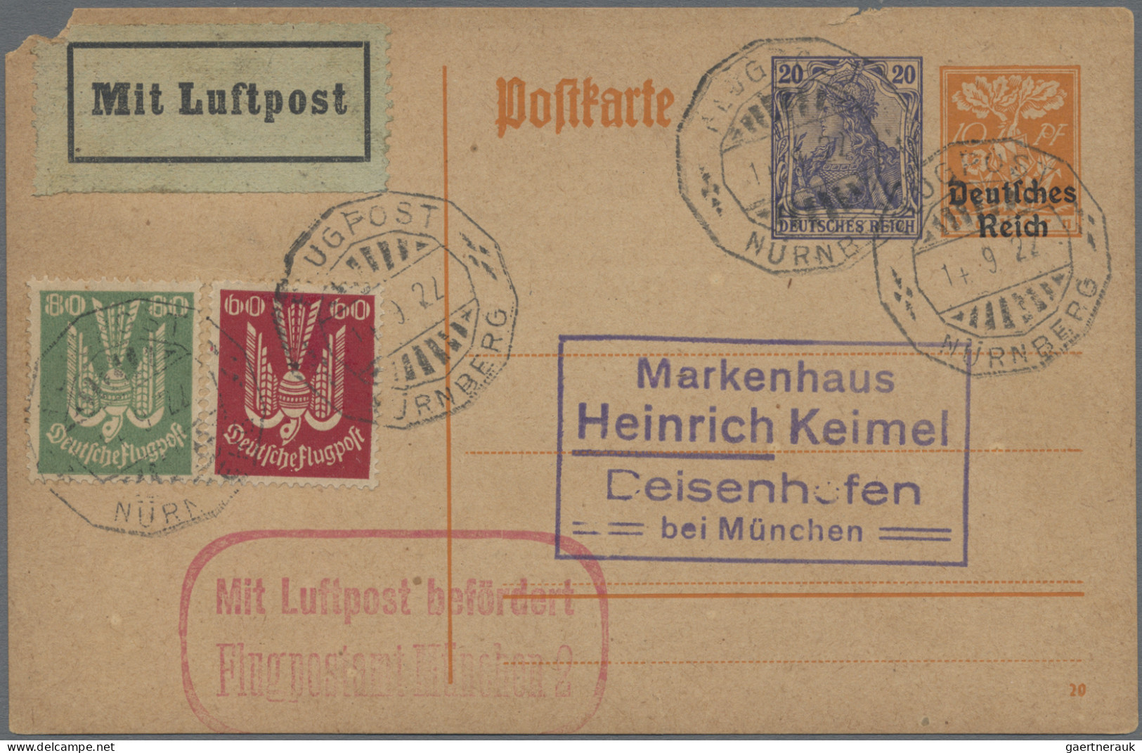 Air Mail: 1922/1925 Ca.: 32 Airmail Cards, Covers And Postal Stationery Items Fr - Other & Unclassified