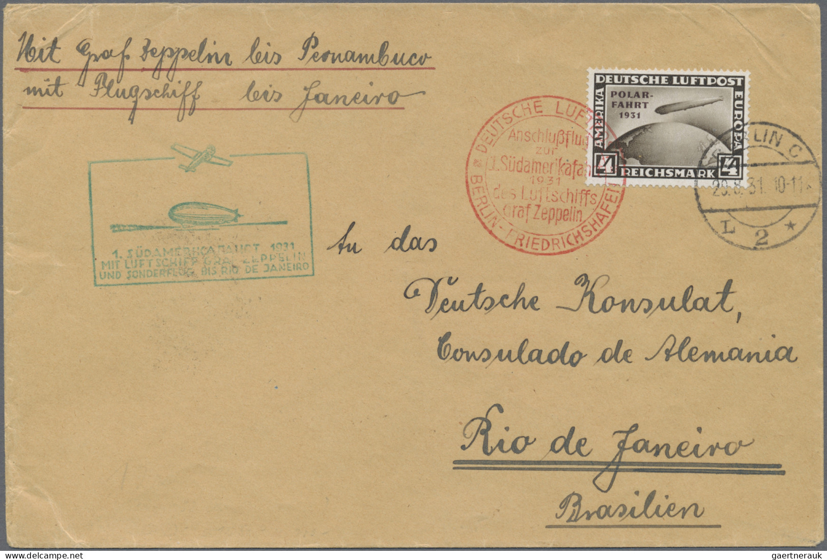 Zeppelin Mail - Germany: 1930/1934, Partie Von Vier Zeppelinbelegen, Dabei Siege - Luft- Und Zeppelinpost