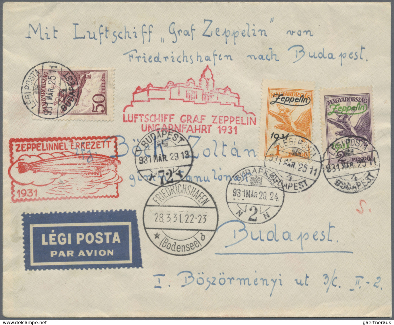 Zeppelin Mail - Europe: 1931, Trip To Hungary, Lot Of Four Entires, Sieger Nos. - Europe (Other)