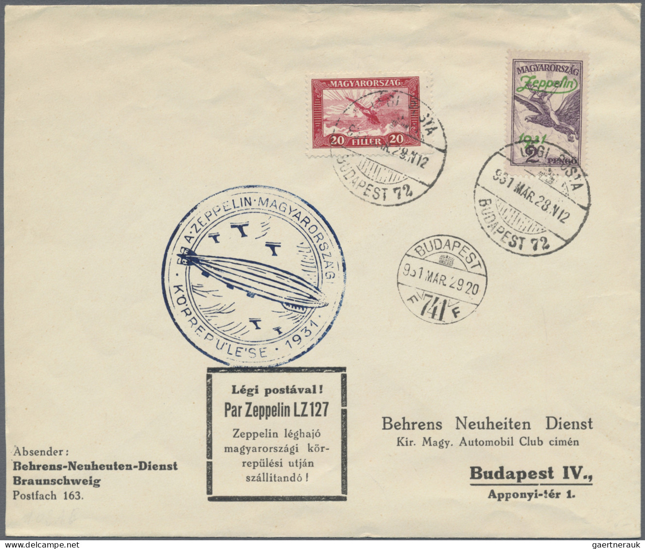 Zeppelin Mail - Europe: 1931, Trip To Hungary, Lot Of Four Entires, Sieger Nos. - Altri - Europa