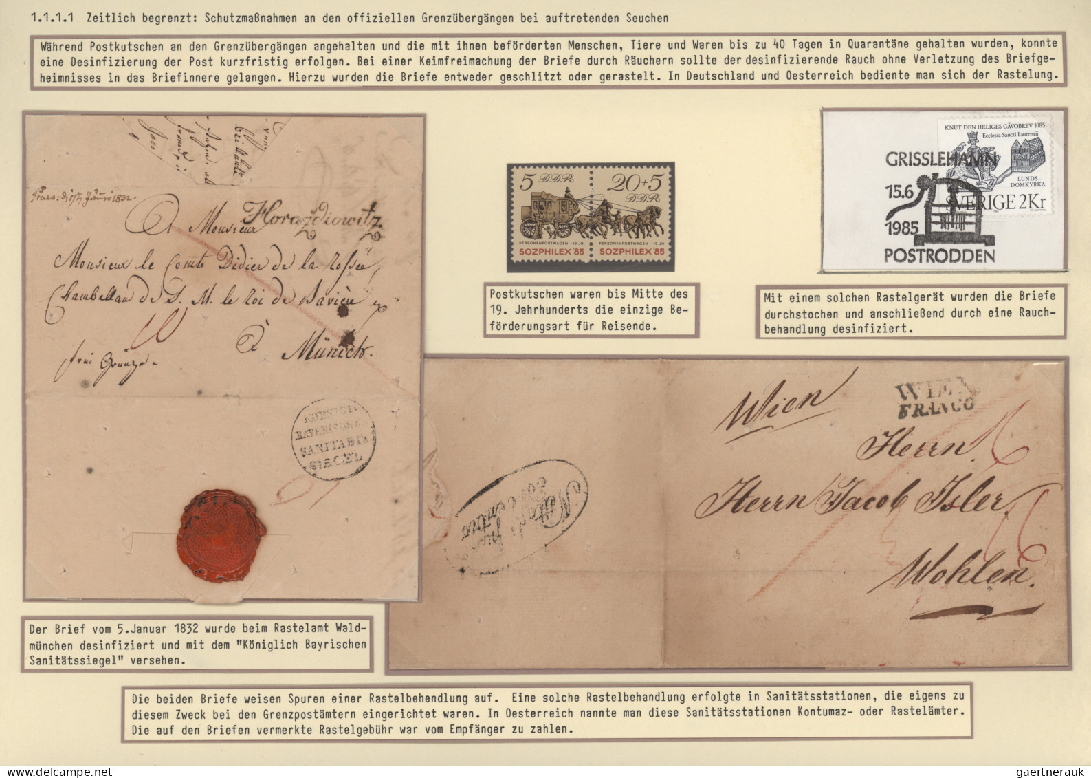 Disinfection Mail: 1716/1911, extraordinary exhibit collection of 52 disinfected