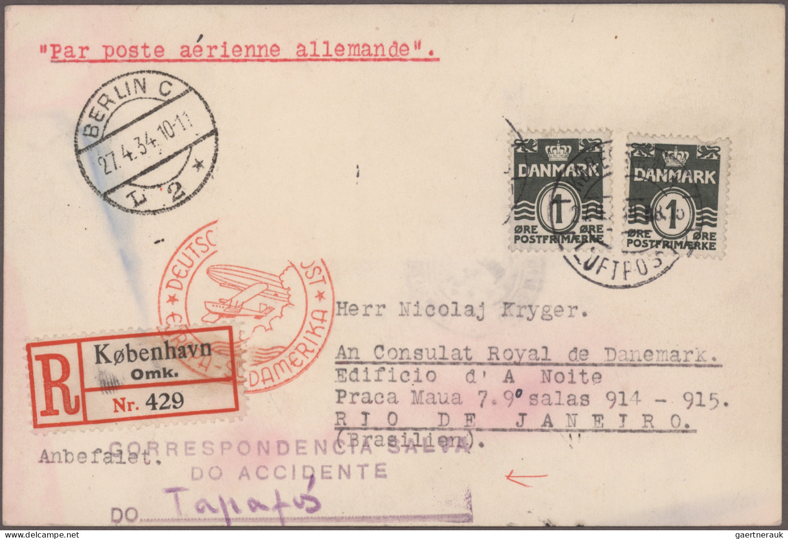 Desaster Mail: 1930/1959, 6 Verschiedene Belege Von Flugzeugabstürzen Mit Entspr - Otros & Sin Clasificación