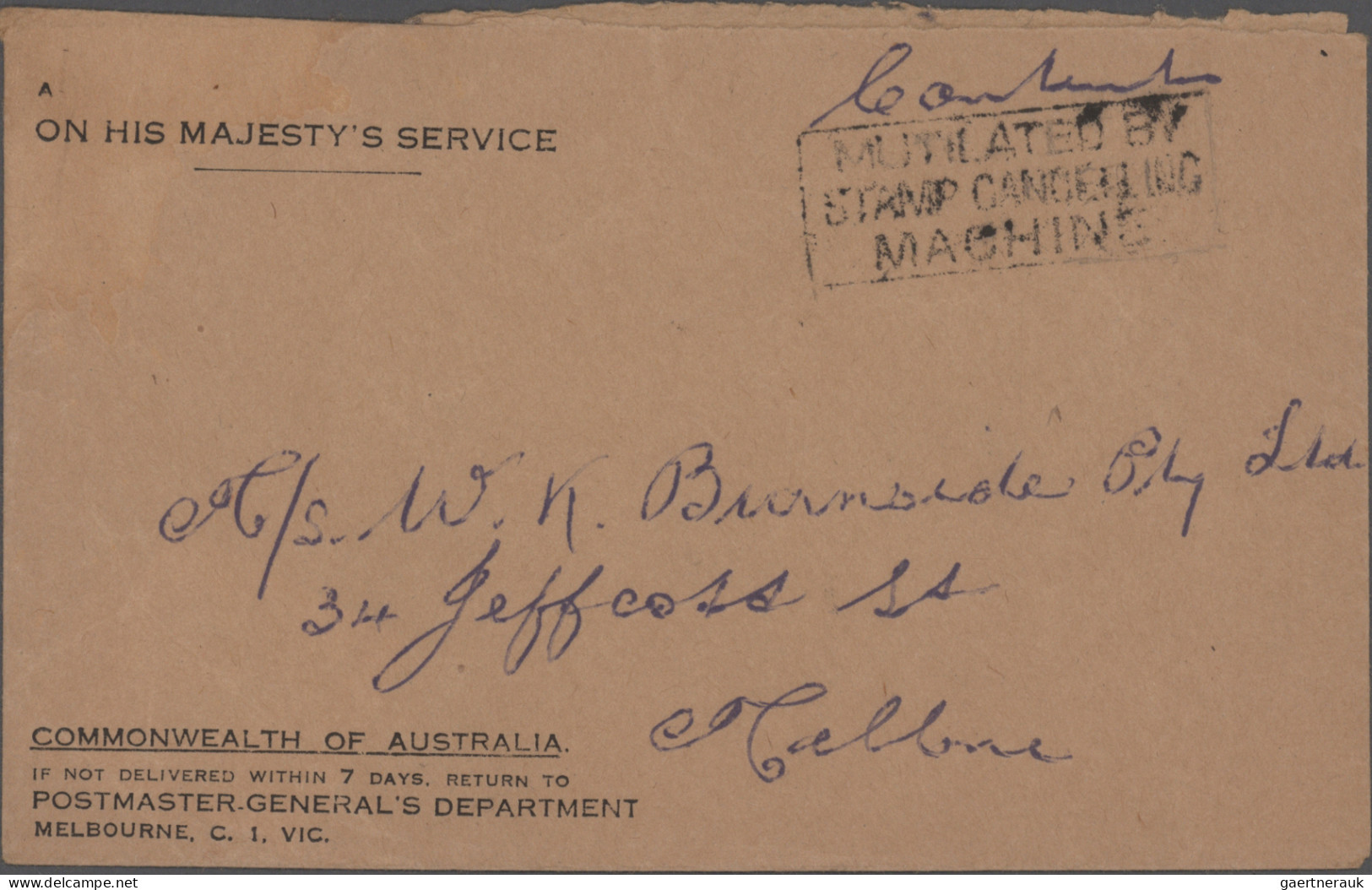 Desaster Mail: 1936/1955 (ca.), Australia, lot of ten covers which were damaged